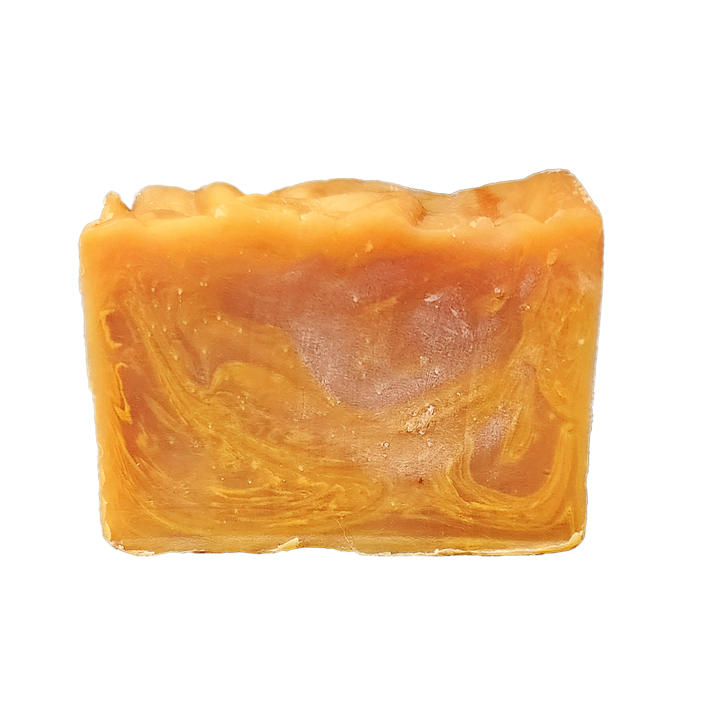 organic shea butter bar soap scented with natural essential oils of lemongrass and turmeric, infused with turmeric powder, made with certified organic oils and shea butter, cold processed, hand poured, hand cut, handcrafted in the USA, aromatherapeutic organic bar soap