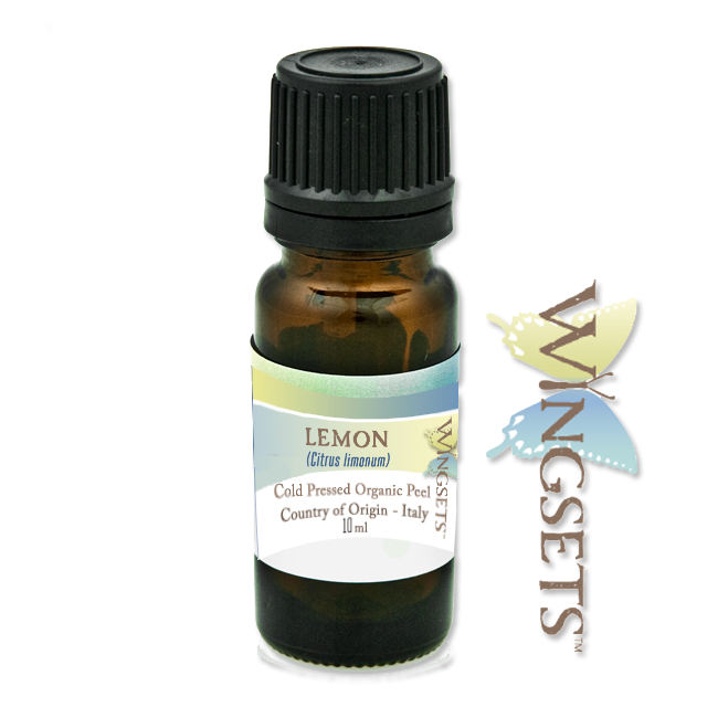 Lemon essential oil, Citrus limonum, organic, country of origin, Italy, aromatherapeutic, undiluted, unadulterated, Wingsets Aromatherapy and Botanicals, pure, cold pressed from the organic peel