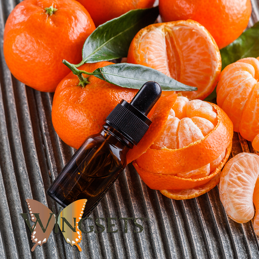 Mandarin, Red, organic essential oil, cold pressed from the organic rind, country of origin Italy, undiluted, unadulterated, pure, Citrus deliciosa, Wingsets Aromatherapy and Botanicals, GC/MS tested oils always