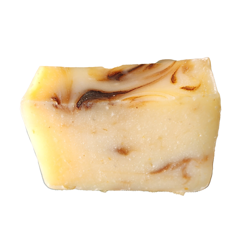 handcrafted vegan shea butter bar soap with certified organic almonds, oats, shea butter, coconut oil and extra virgin olive oil. Made in small artisan crafted small batches, scented with almond.