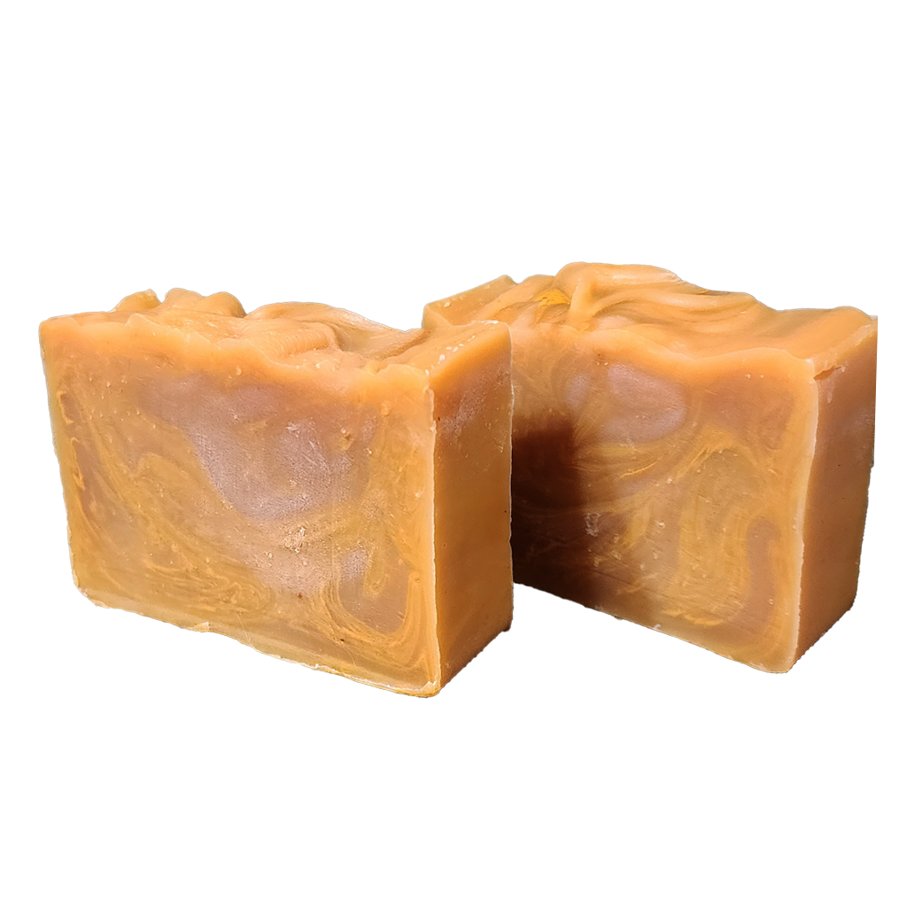 organic lemongrass and turmeric soap side by side, made with certified organic shea butter and oils, infused with aromatherapeutic blend of turmeric essential oil and lemongrass essential oil, swirled with organic turmeric powder, cold processed, hand cut, hand poured, hand crafted in the USA