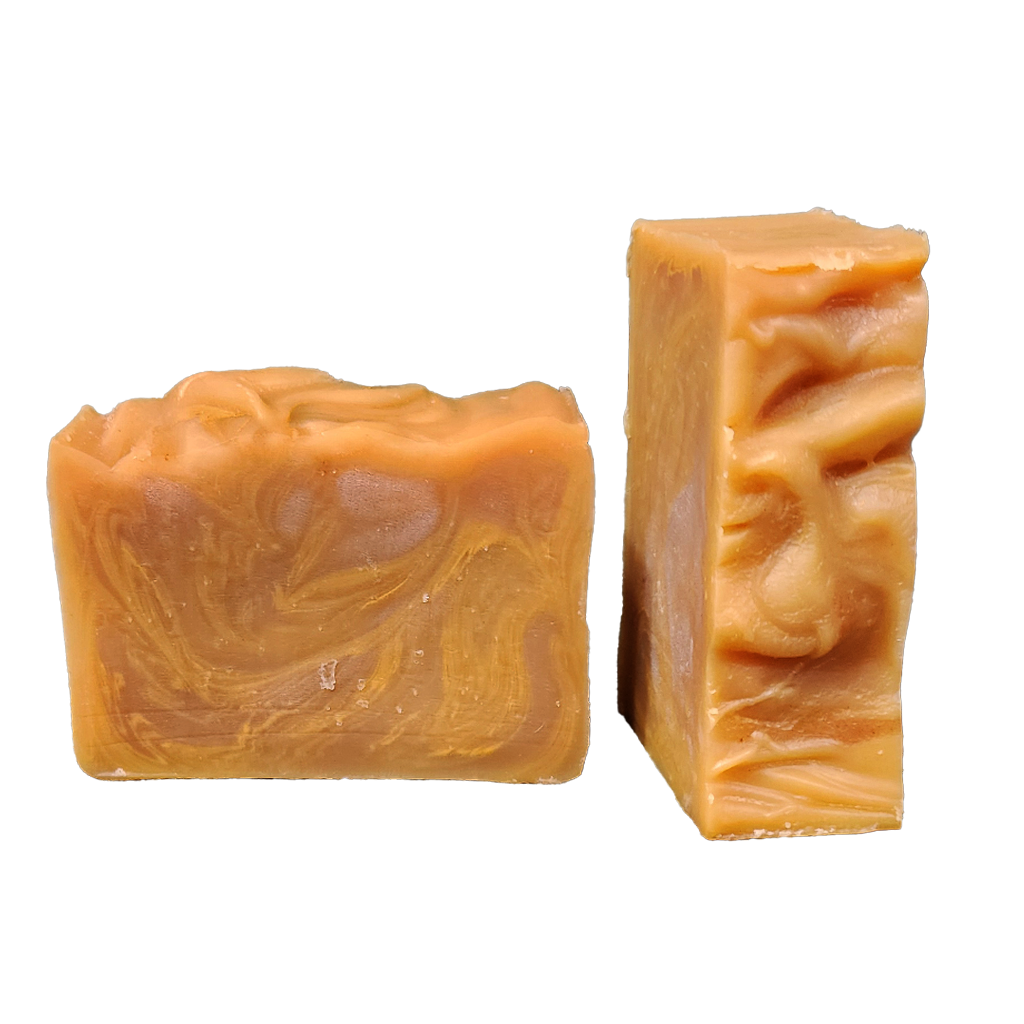 organic shea butter bar soap scented with natural essential oils of lemongrass and turmeric, infused with turmeric powder, made with certified organic oils and shea butter, cold processed, hand poured, hand cut, handcrafted in the USA, aromatherapeutic organic bar soap