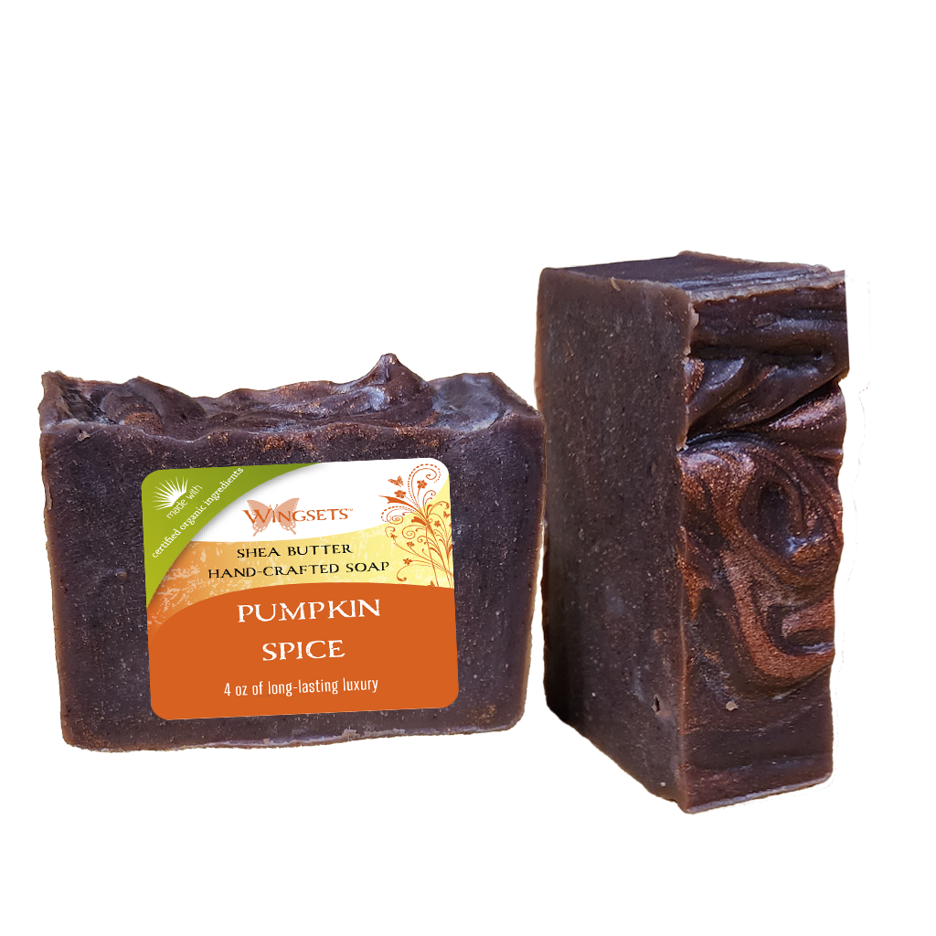 organic ingredients, cold processed, handcrafted bar soap, pumpkin spice phthalate-free scented, certified organic shea butter bar soap, certified organic coconut oil and certified organic extra virgin olive oil, artisan crafted bar soap