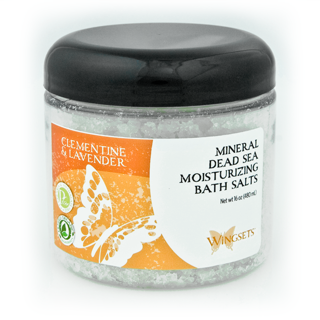 clementine and Bulgarian lavender essential oils in dead sea bath salts