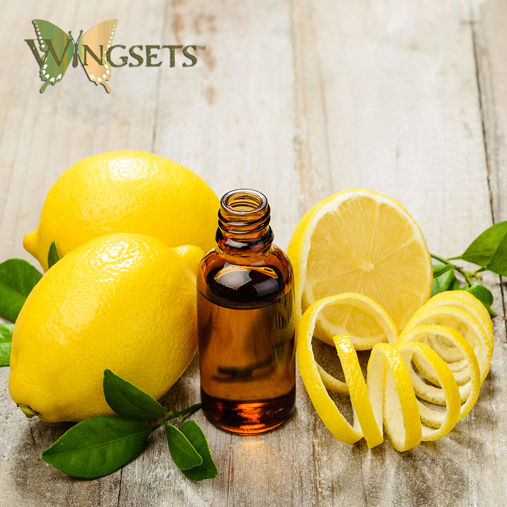 Lemon essential oil, Citrus limonum, organic, country of origin, Italy, aromatherapeutic, undiluted, unadulterated, Wingsets Aromatherapy and Botanicals, pure, cold pressed from the organic peel