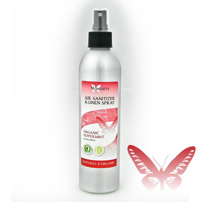 certified organic peppermint essential oil room and linen spray in recyclable bottle