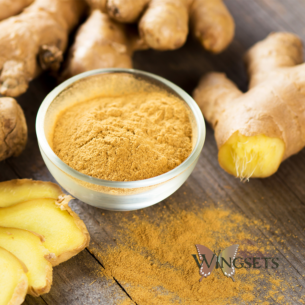 fresh ginger root essential oil and powder 