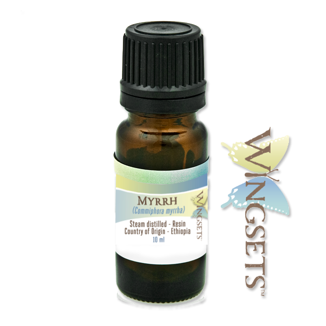 Myrrh essential oil, steam distilled from the resin, country of Ethiopia, undiluted, unadulterated, aromatherapeutic, Wingsets Aromatherapy and Botanicals, pure, natural, Commiphora myrrha