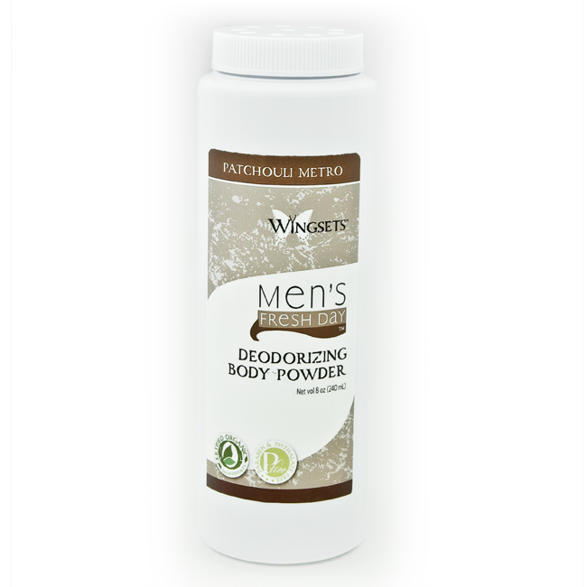 essential oil blend of dark patchouli and others for metro blend of talc-free deodorizing powder for men